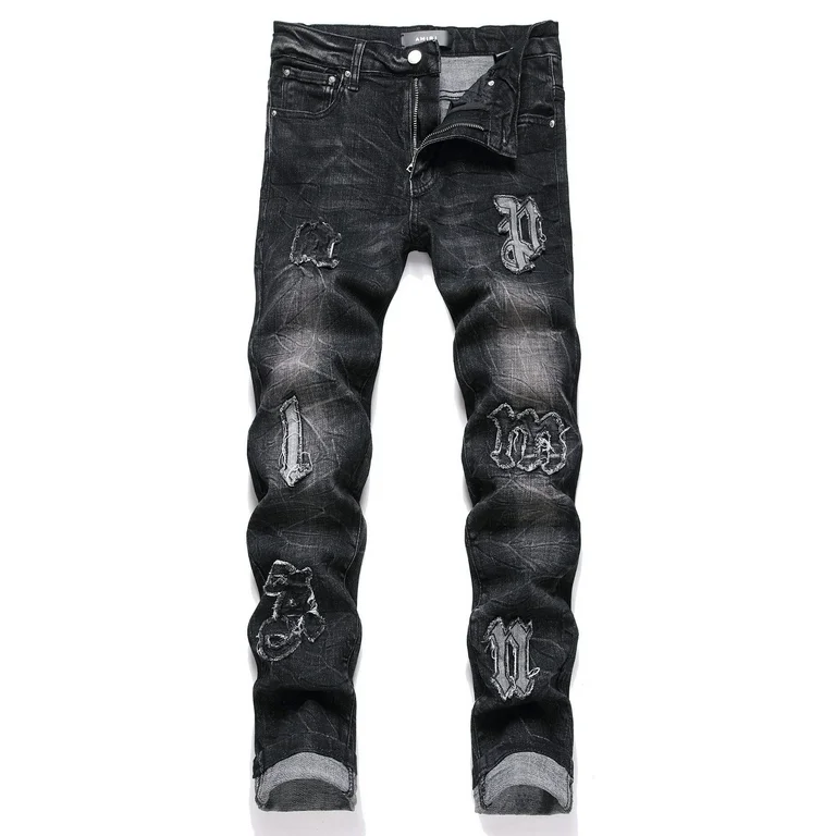 Amiri jeans men's straight slim fit patchwork jeans comfort skinny biker denim pants